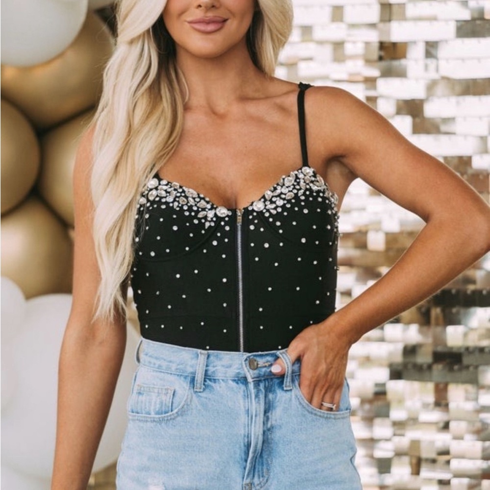 Elegant Black Embellished Women's Bodysuit